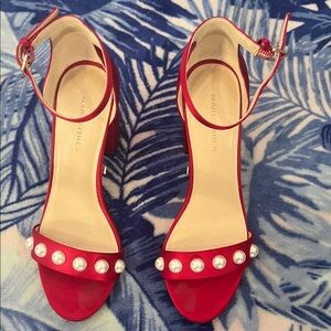 Marc Fisher Red Heels with Pearl Accents